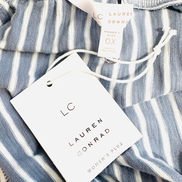 NWT LAUREN CONRAD Women Sleeveless Pullover Square Neck Striped Blue Shirt Sz O - Picture 12 of 14